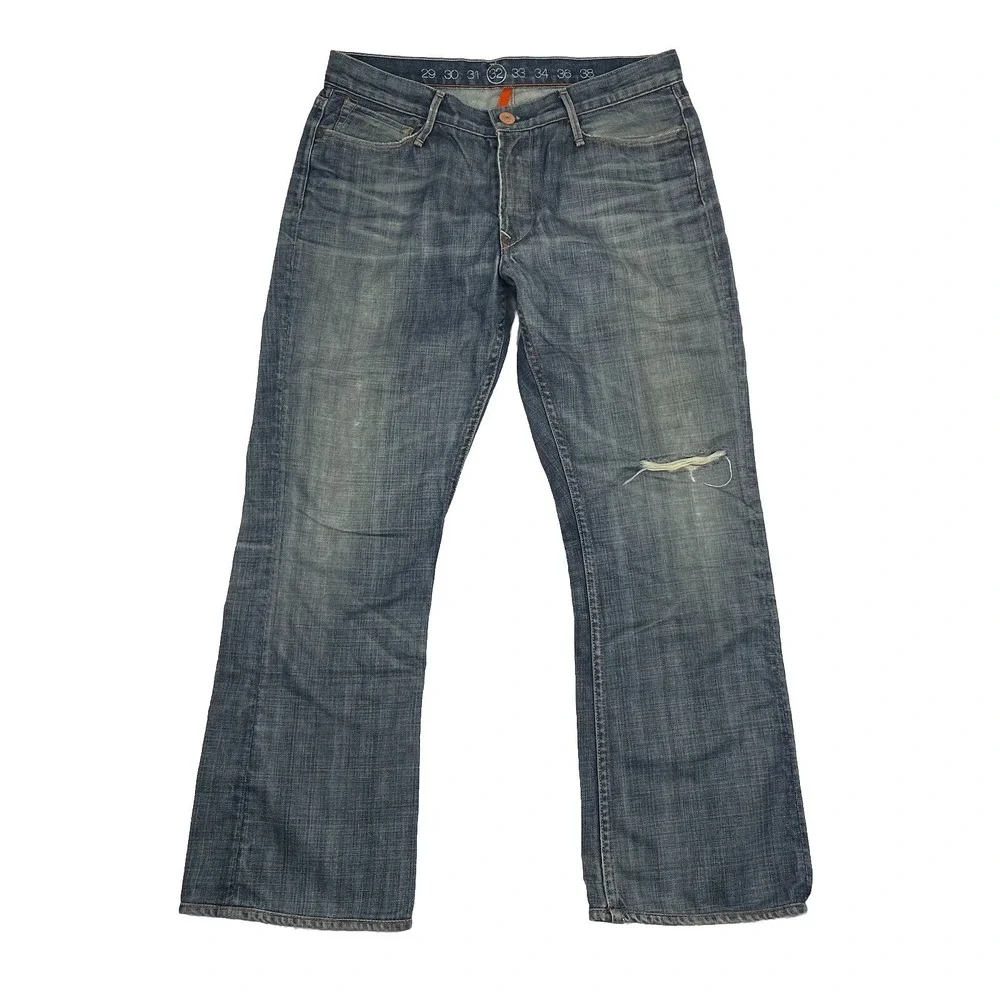 Earnest Sewn Jeans Mens 32x27 Fulton‎ Dark Wash Blue Denim Button Fly USA Made